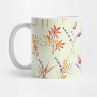 Autumn leaves pattern on green Mug